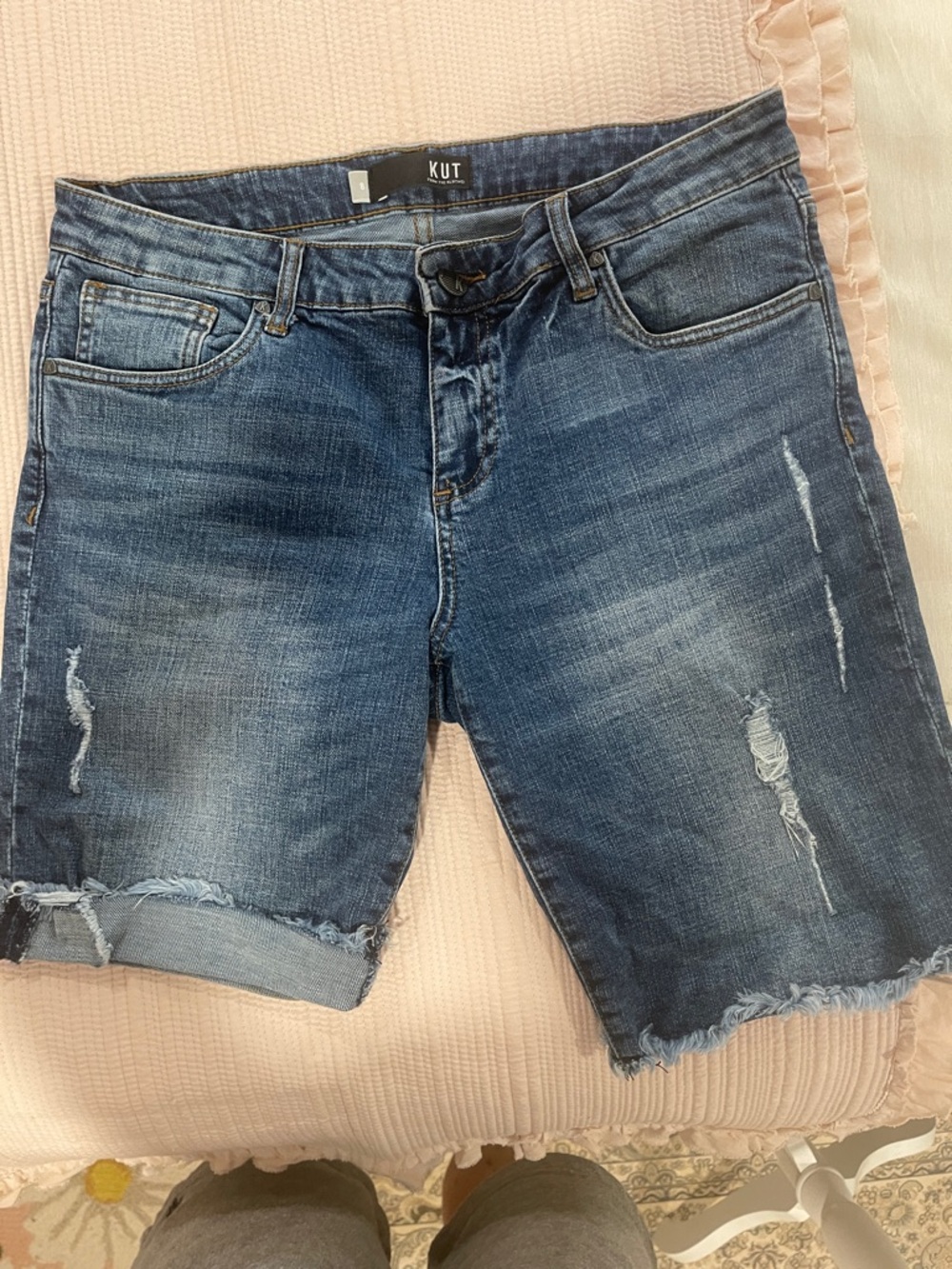 Kut from the Kloth Medium Blue Distressed Denim Bermuda Shorts